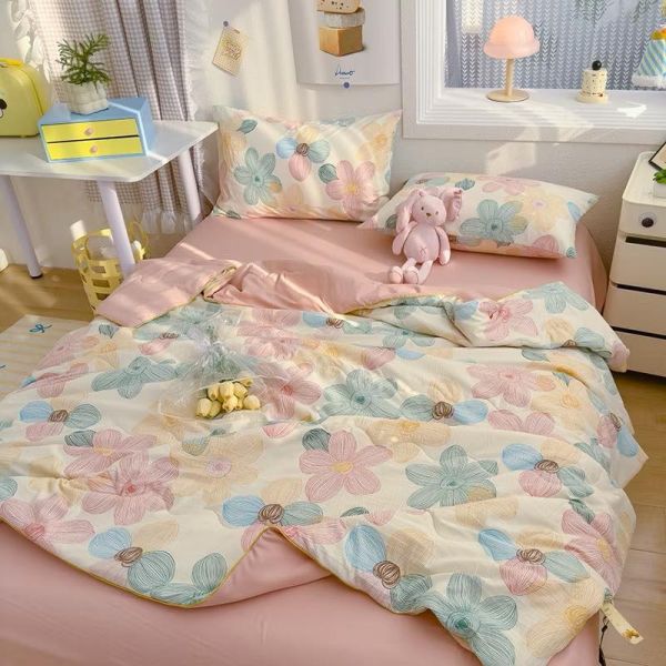 Abraca Dabra ผ้าห่มผ้าฝ้ายถั่วเหลือง พิมพ์ลายการ์ตูน นุ่มระบายอากาศได้ดี 5 ฟุต ลายดอกไม้ใหญ่